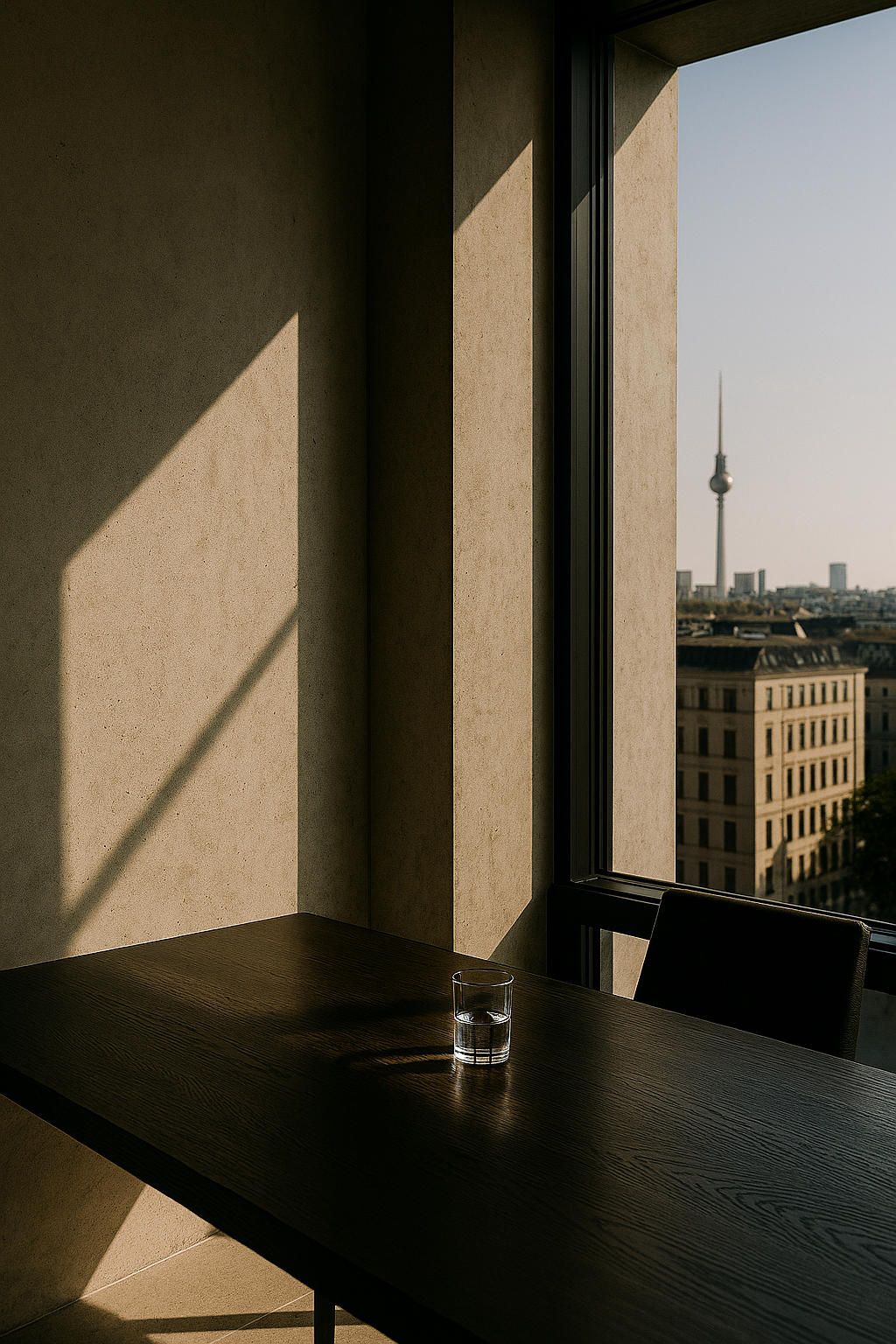 Ruhiger Seminarraum mit Blick über Berlin